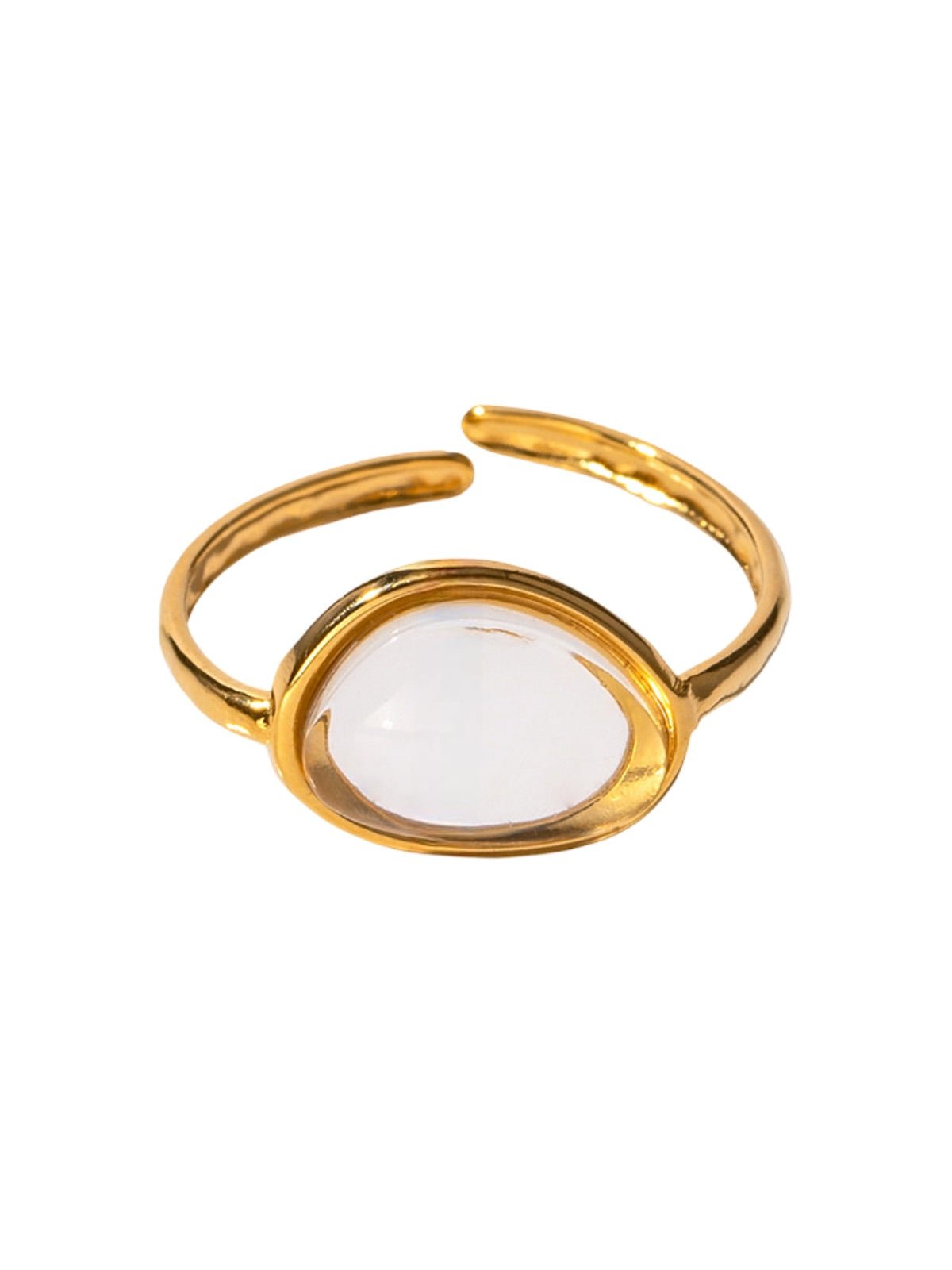 Bague ouverte femme, acier inoxydable, pierre ovale transparente colorée, plaqué or 18K, style ins, modèle Leen - Bague - Blanc