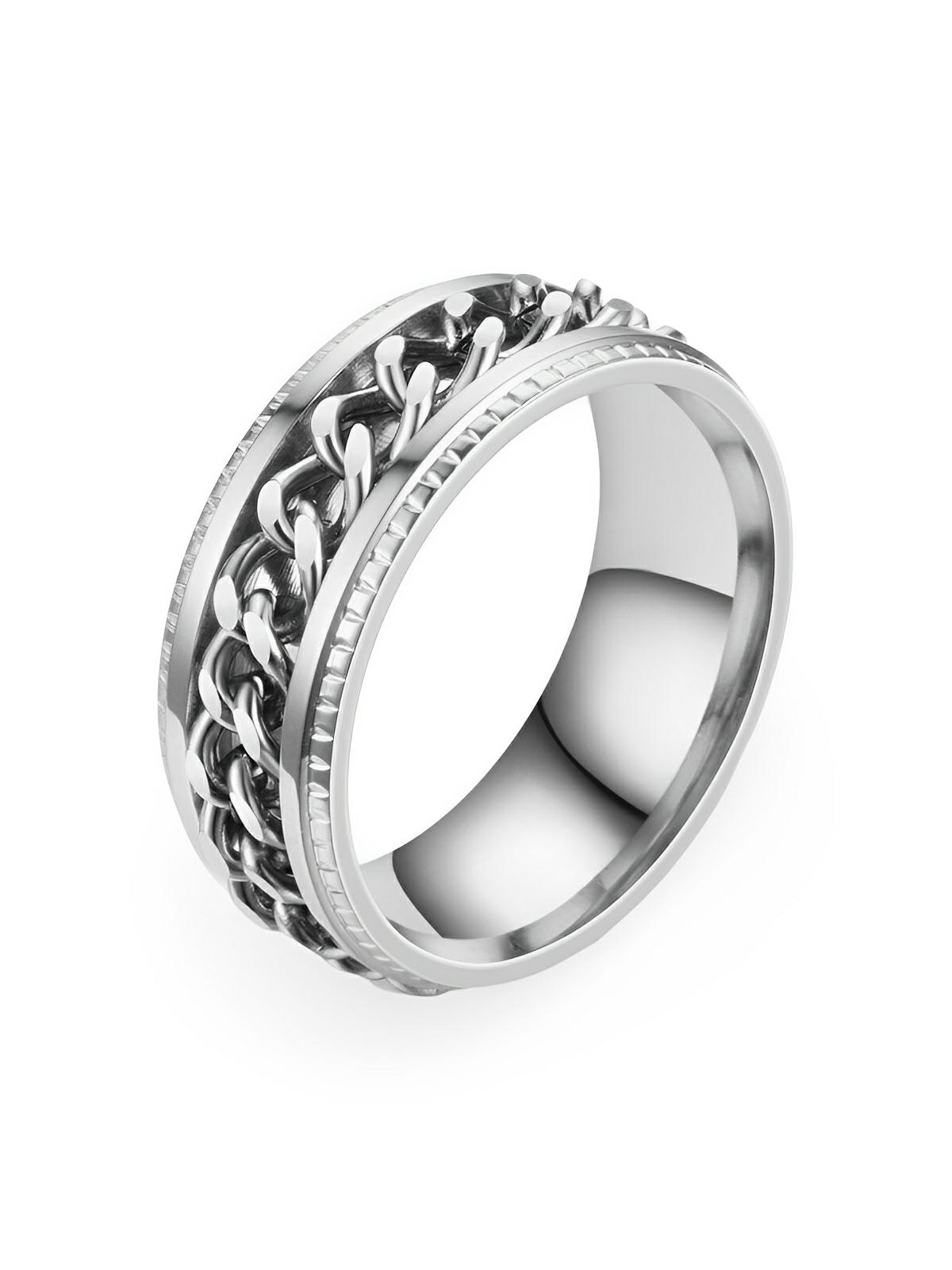 Bague pour homme, à chaîne rotative, en acier inoxydable, anti - stress, style moderne, modèle Kiro - Bague - Argent XXS