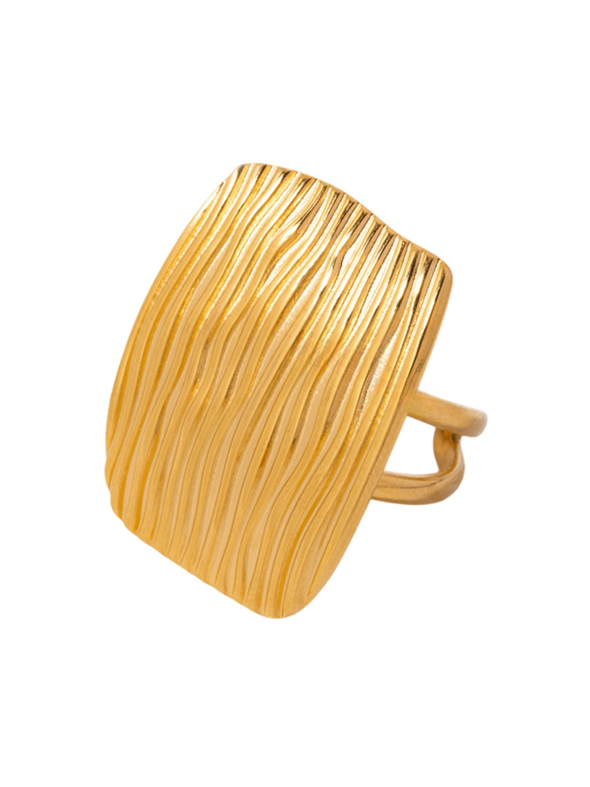 Bague rectangulaire striée, or 18K, acier inoxydable, design ouvert, style graphique, modèle Omnia - Bague - Or