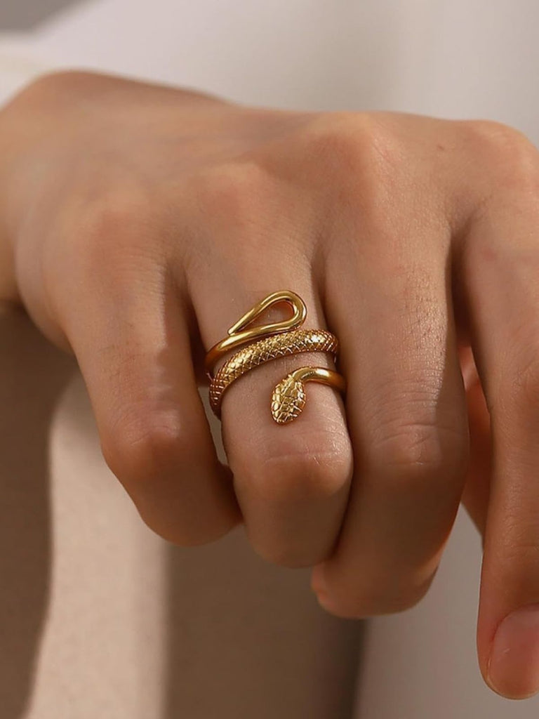 Bague serpent ajustable, bague plaqué or 18K, bague femme tendance, acier inoxydable, fine géométrique, modèle Karlene - Bague - Or S