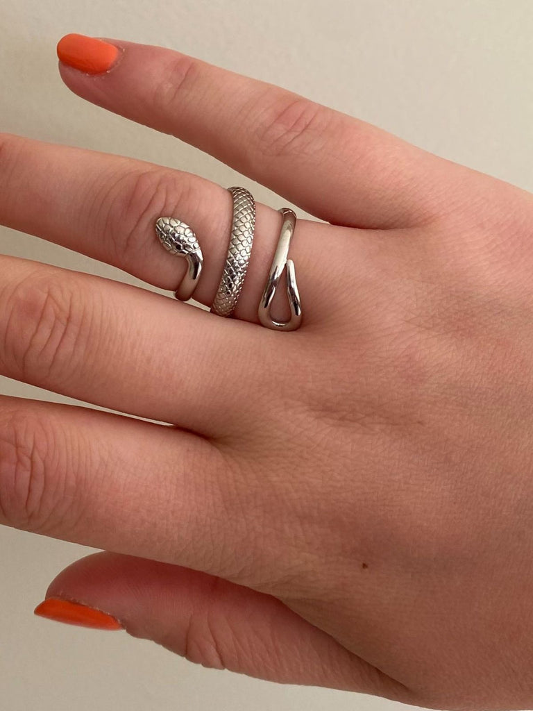 Bague serpent ajustable, bague plaqué or 18K, bague femme tendance, acier inoxydable, fine géométrique, modèle Karlene - Bague - Argent S