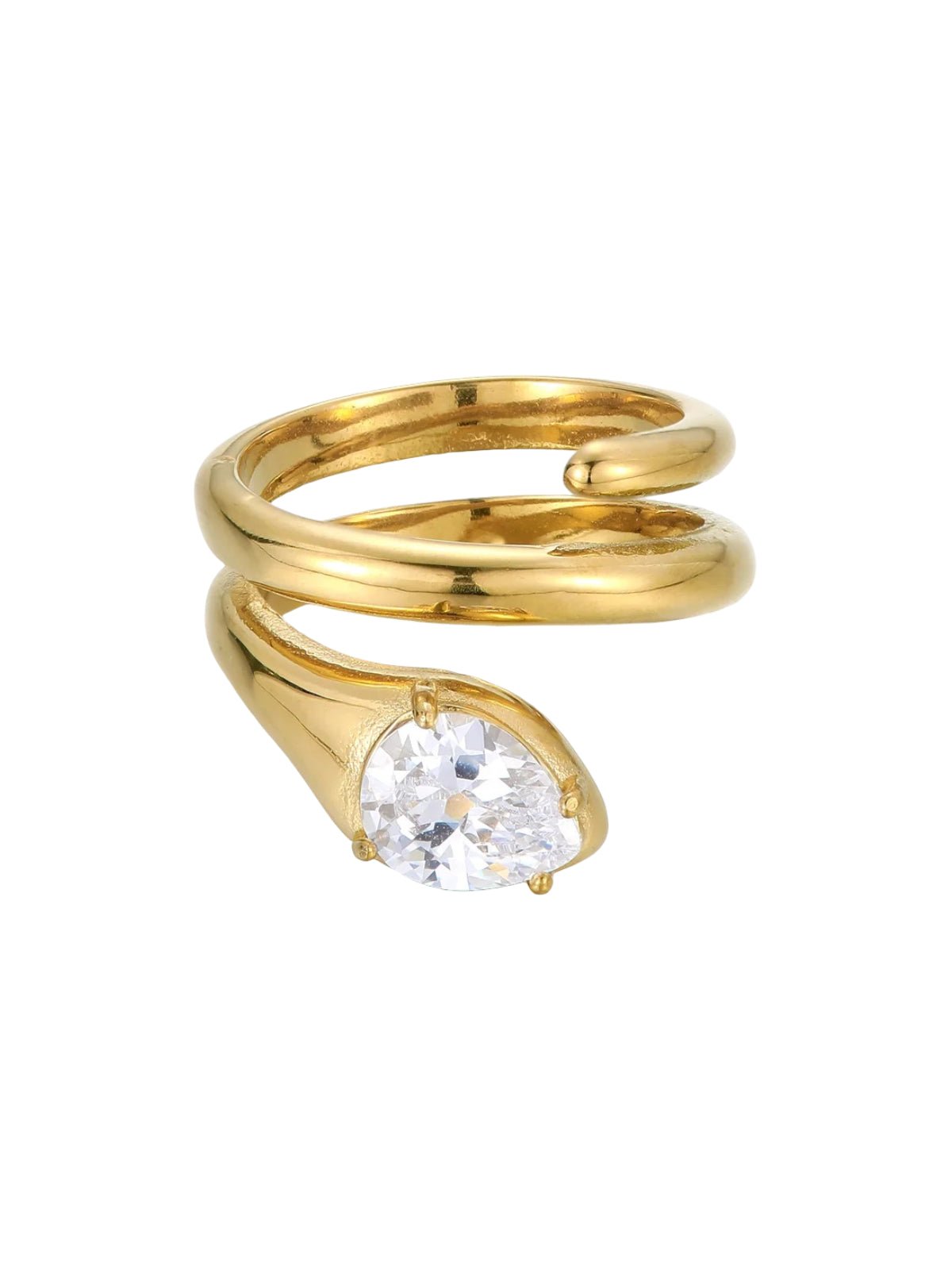 Bague serpent dorée, acier inoxydable, pierre de zircon, design tendance, bijou ajustable, modèle Uniqua - Bague - Or XS