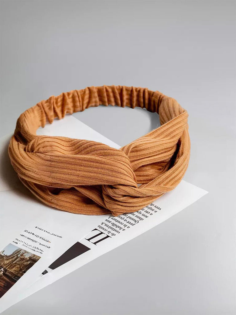Bandeau cheveux femme, bandeau tissu côtelé, bandeau torsadé, bandeau élastique, accessoire coiffure, large bandeau mode pinterest, modèle Fedia - Bandeau pour cheveux - Camel