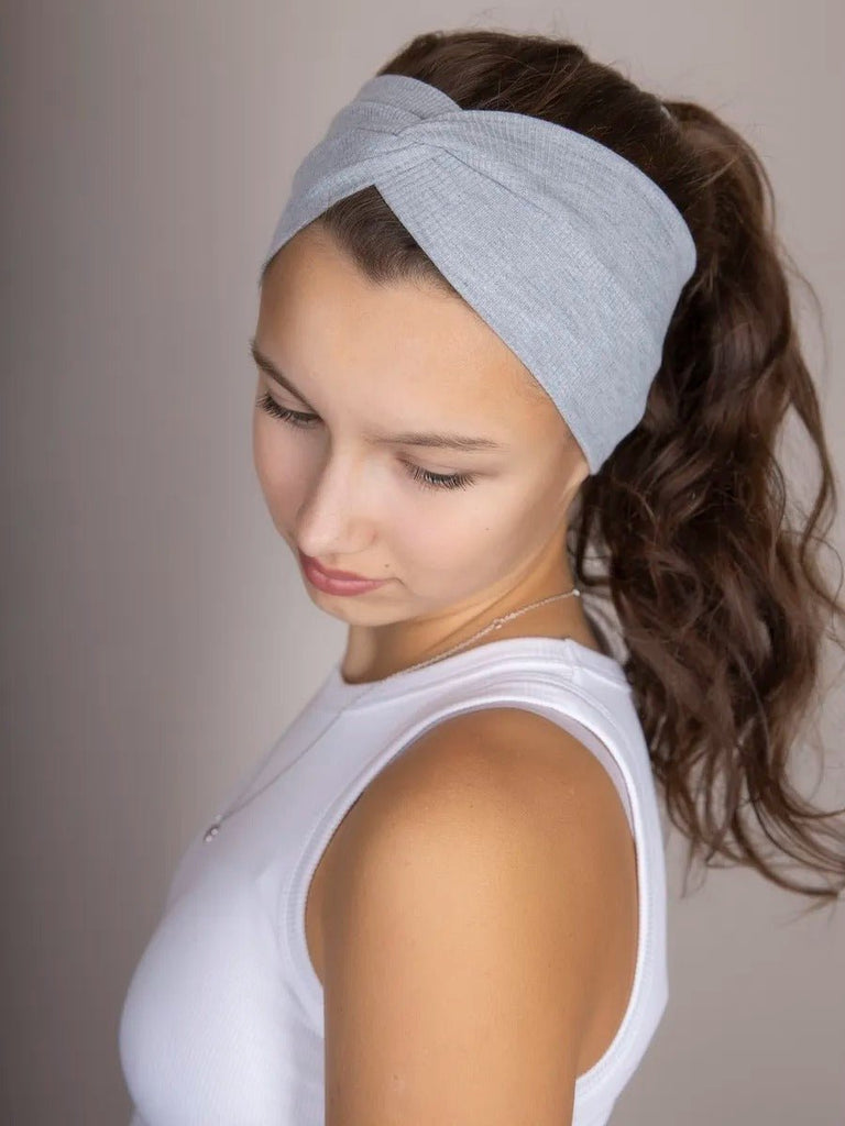 Bandeau femme large en coton extensible, accessoire de coiffure confortable pour sport, yoga, quotidien et maquillage, modèle Fresha - Bandeau pour cheveux - Gris