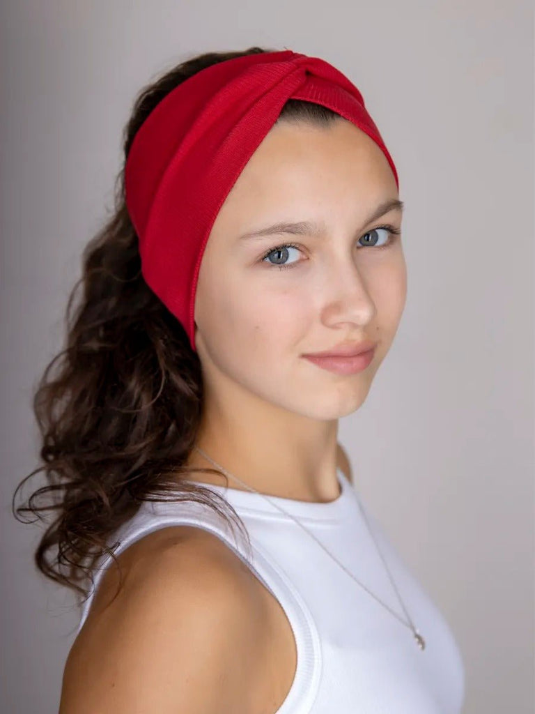 Bandeau femme large en coton extensible, accessoire de coiffure confortable pour sport, yoga, quotidien et maquillage, modèle Fresha - Bandeau pour cheveux - Rouge