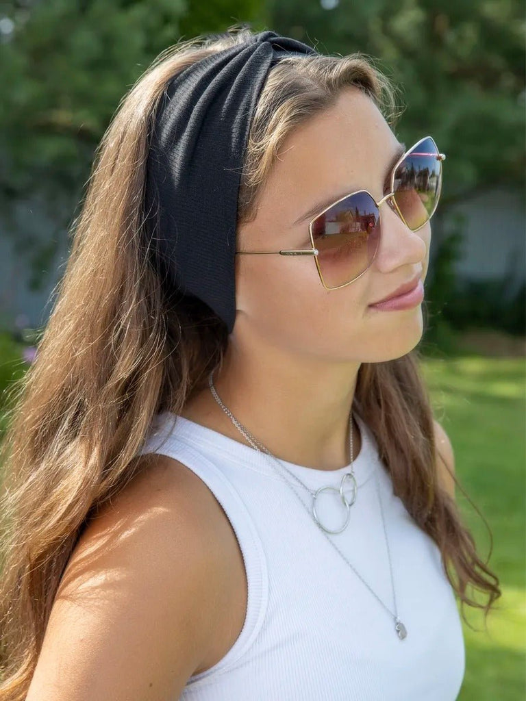 Bandeau femme large en coton extensible, accessoire de coiffure confortable pour sport, yoga, quotidien et maquillage, modèle Fresha - Bandeau pour cheveux - Noir