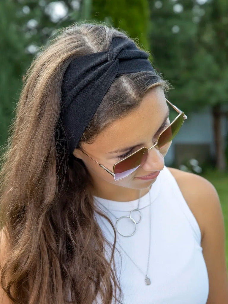 Bandeau femme large en coton extensible, accessoire de coiffure confortable pour sport, yoga, quotidien et maquillage, modèle Fresha - Bandeau pour cheveux - Noir
