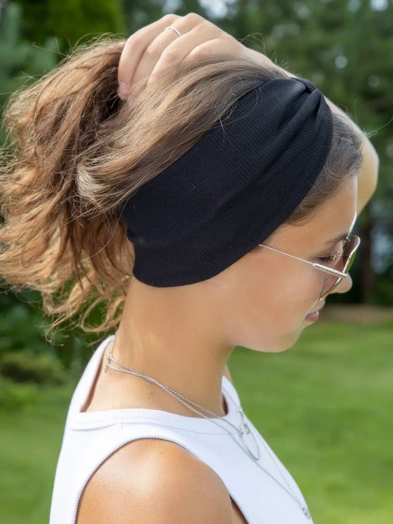 Bandeau femme large en coton extensible, accessoire de coiffure confortable pour sport, yoga, quotidien et maquillage, modèle Fresha - Bandeau pour cheveux - Noir