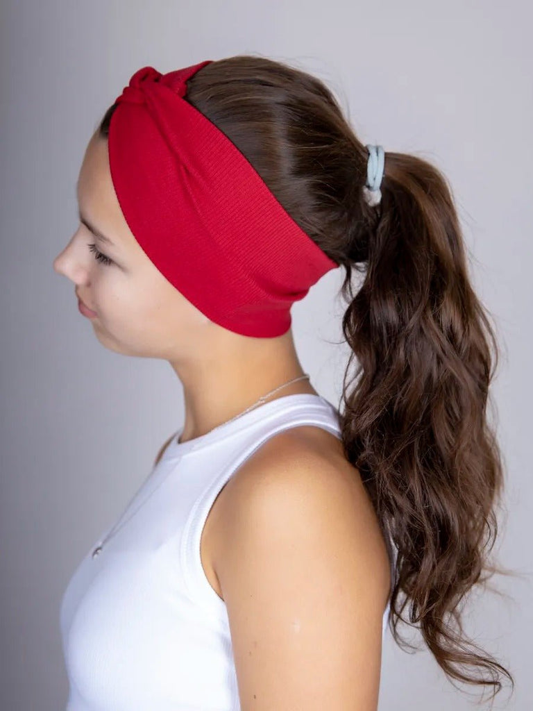 Bandeau femme large en coton extensible, accessoire de coiffure confortable pour sport, yoga, quotidien et maquillage, modèle Fresha - Bandeau pour cheveux - Rouge
