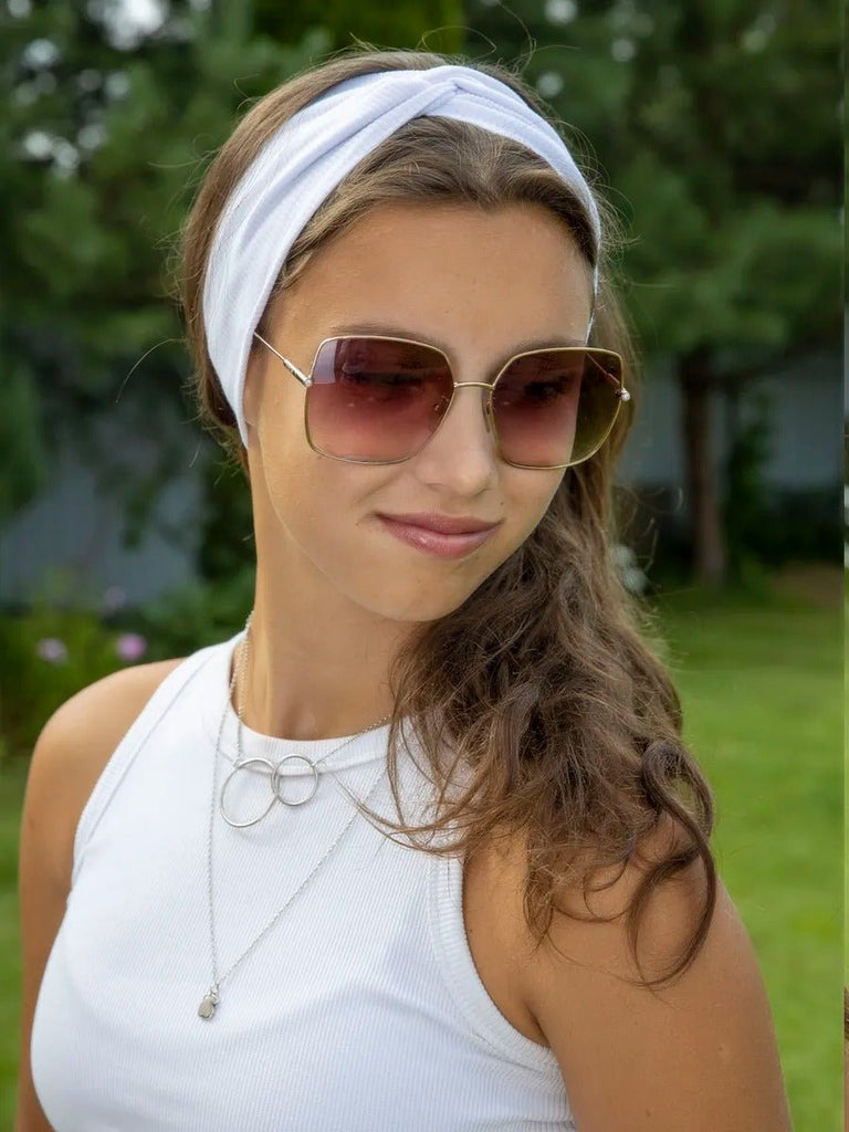 Bandeau femme large en coton extensible, accessoire de coiffure confortable pour sport, yoga, quotidien et maquillage, modèle Fresha - Bandeau pour cheveux - Blanc