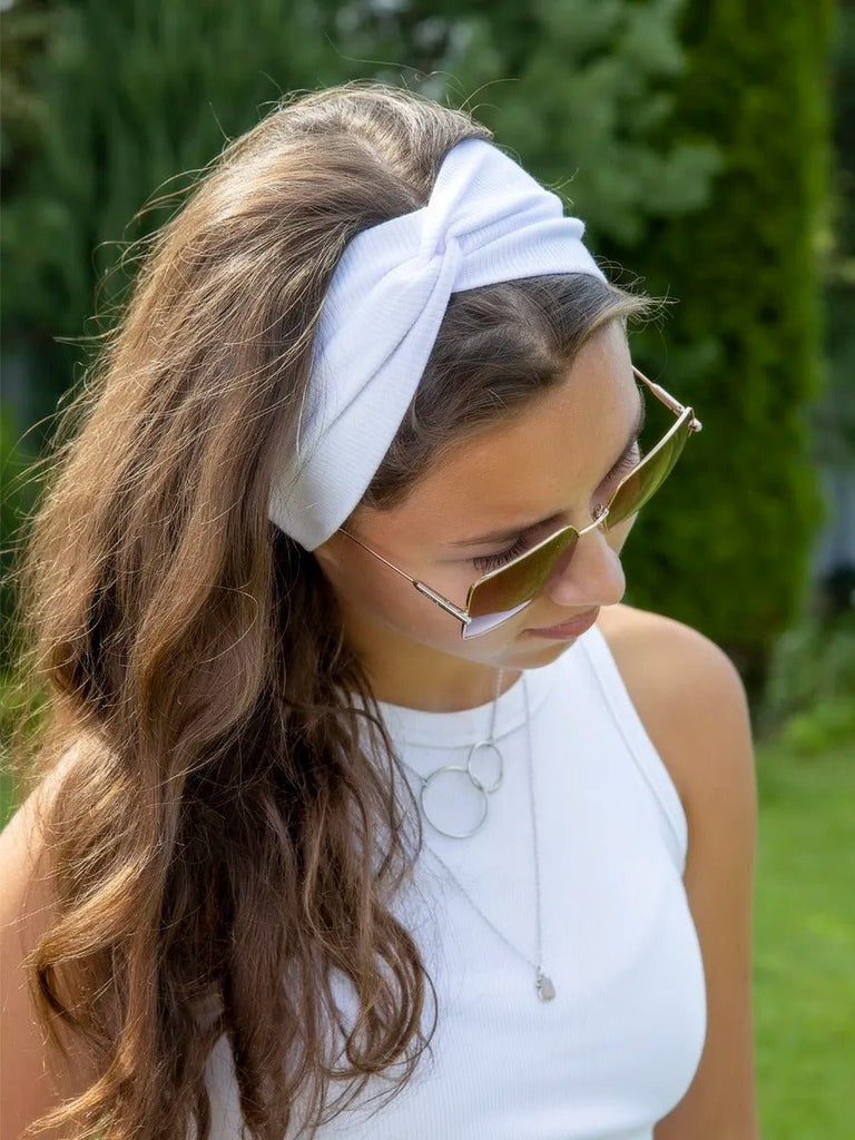 Bandeau femme large en coton extensible, accessoire de coiffure confortable pour sport, yoga, quotidien et maquillage, modèle Fresha - Bandeau pour cheveux - Blanc