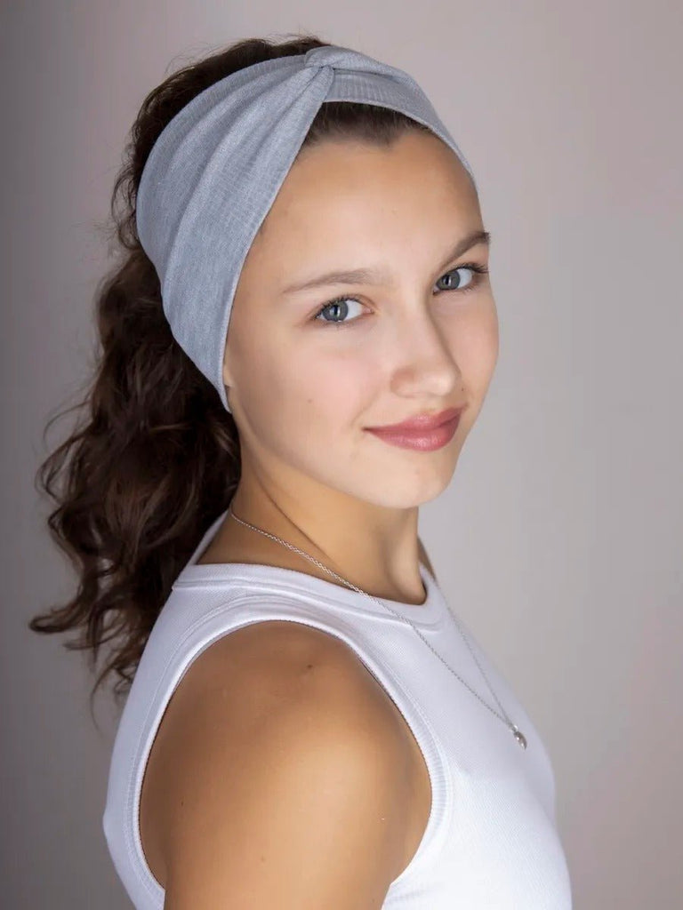 Bandeau femme large en coton extensible, accessoire de coiffure confortable pour sport, yoga, quotidien et maquillage, modèle Fresha - Bandeau pour cheveux - Gris