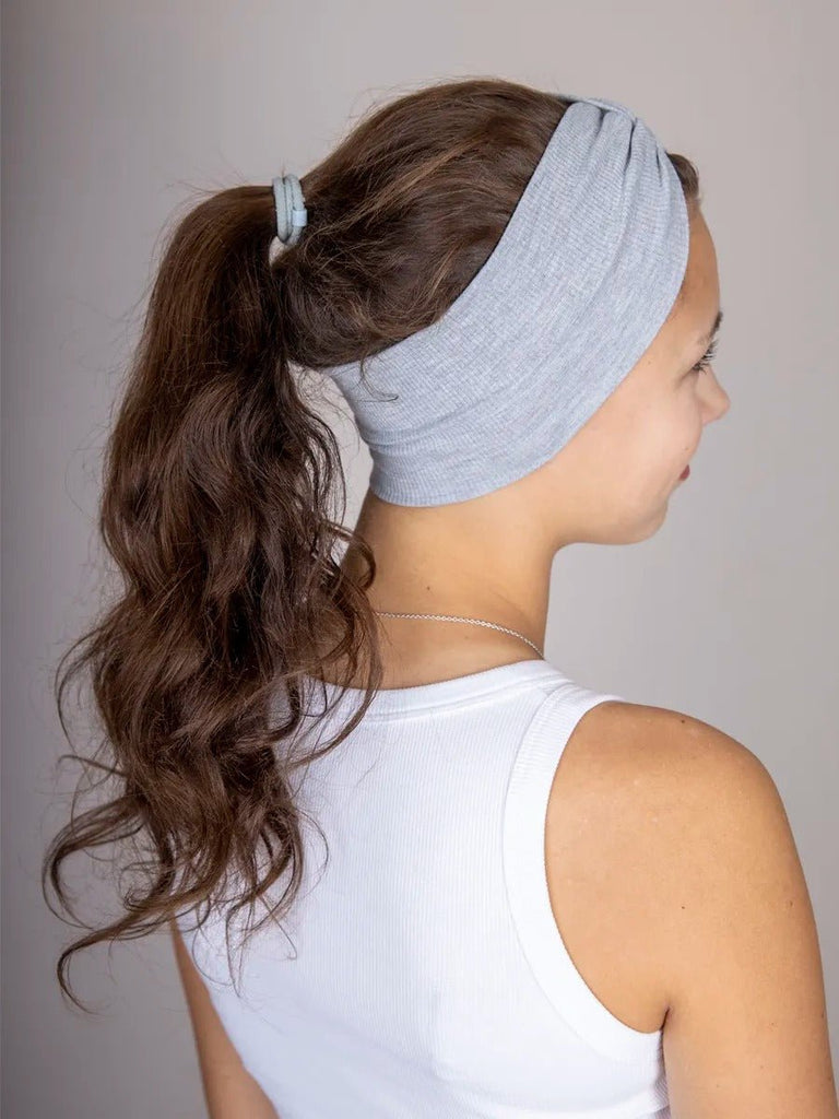 Bandeau femme large en coton extensible, accessoire de coiffure confortable pour sport, yoga, quotidien et maquillage, modèle Fresha - Bandeau pour cheveux - Gris