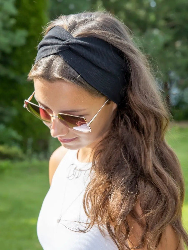 Bandeau femme large en coton extensible, accessoire de coiffure confortable pour sport, yoga, quotidien et maquillage, modèle Fresha - Bandeau pour cheveux - Noir