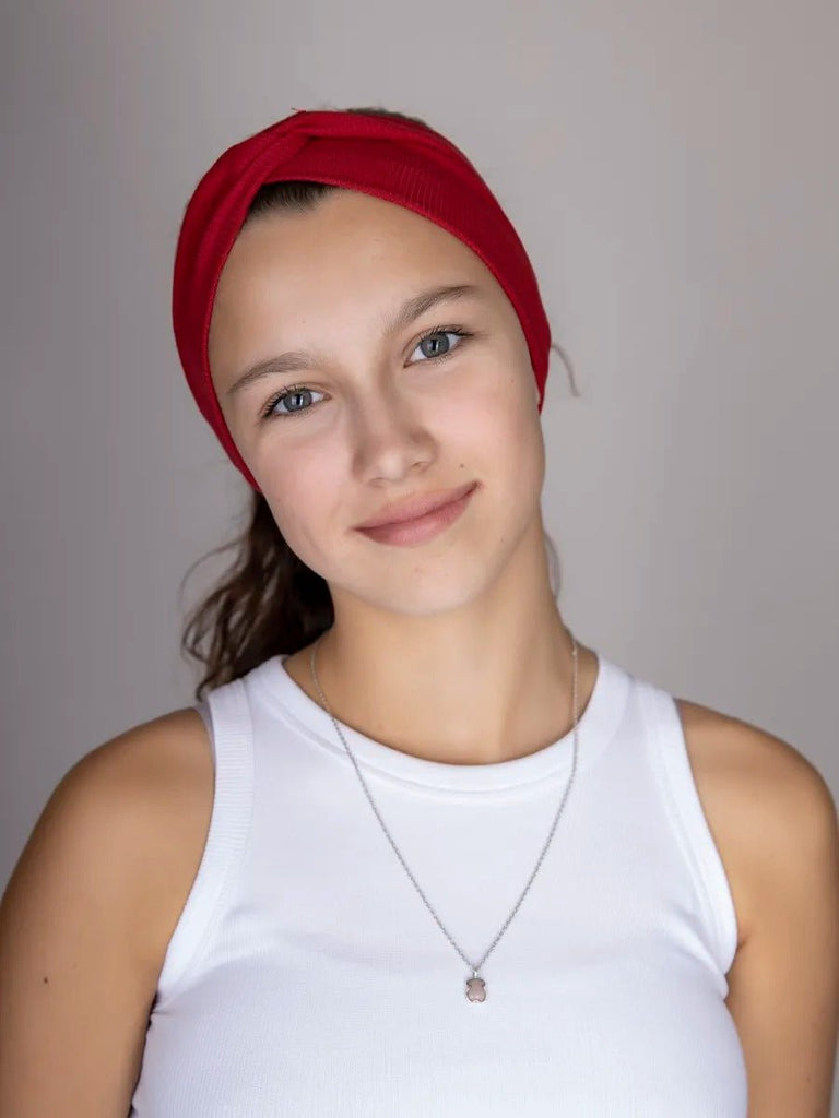 Bandeau femme large en coton extensible, accessoire de coiffure confortable pour sport, yoga, quotidien et maquillage, modèle Fresha - Bandeau pour cheveux - Rouge