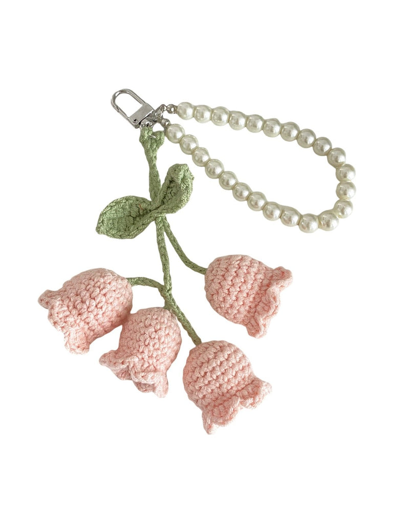 Bijou de sac crochet fleur, porte - clés perle, pendentif sac à main, accessoire sac original, breloque sac fait main, modèle Adola - Bijoux de sac - Rose