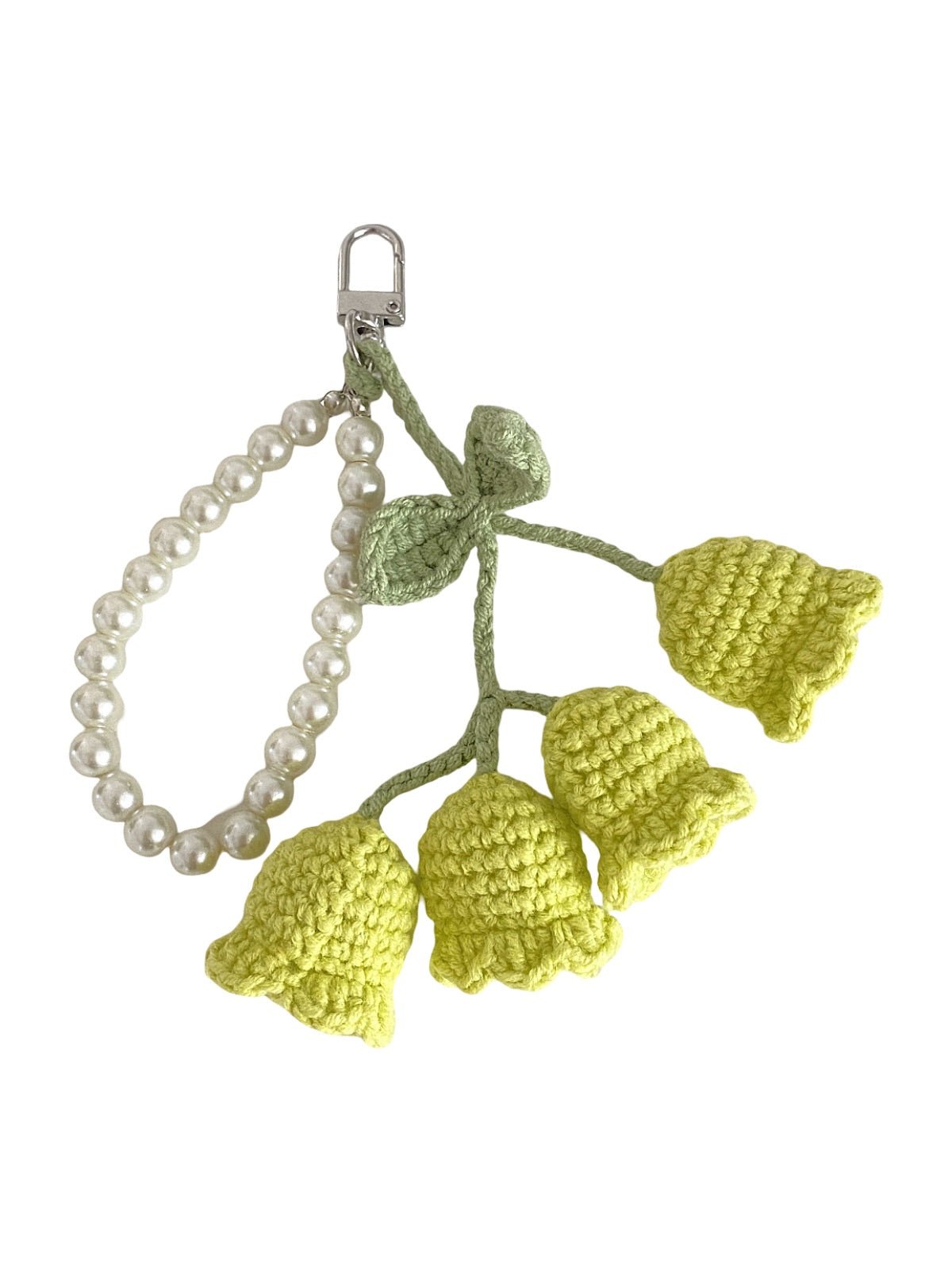 Bijou de sac crochet fleur, porte - clés perle, pendentif sac à main, accessoire sac original, breloque sac fait main, modèle Adola - Bijoux de sac - Vert