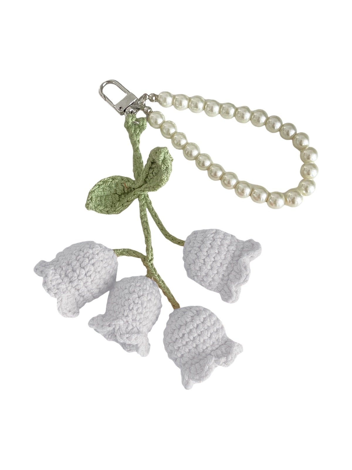 Bijou de sac crochet fleur, porte - clés perle, pendentif sac à main, accessoire sac original, breloque sac fait main, modèle Adola - Bijoux de sac - Blanc