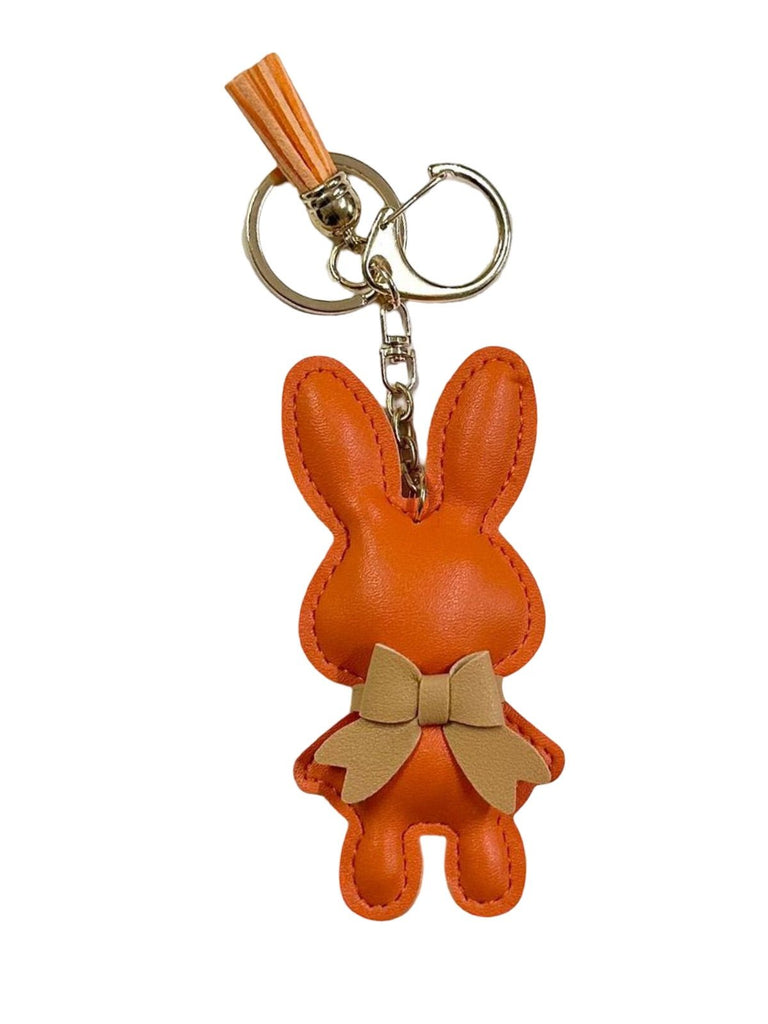 Bijou de sac lapin, porte - clés mignon, pompon cuir, breloque lapin, accessoire sac, modèle Lili - Orange
