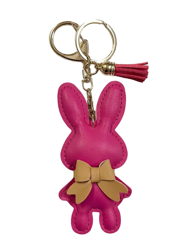 Bijou de sac lapin, porte - clés mignon, pompon cuir, breloque lapin, accessoire sac, modèle Lili - Fuchsia