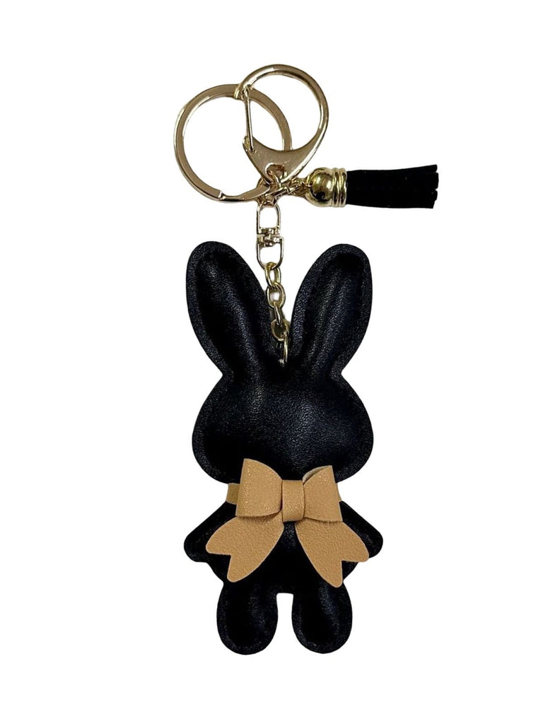 Bijou de sac lapin, porte - clés mignon, pompon cuir, breloque lapin, accessoire sac, modèle Lili - Noir