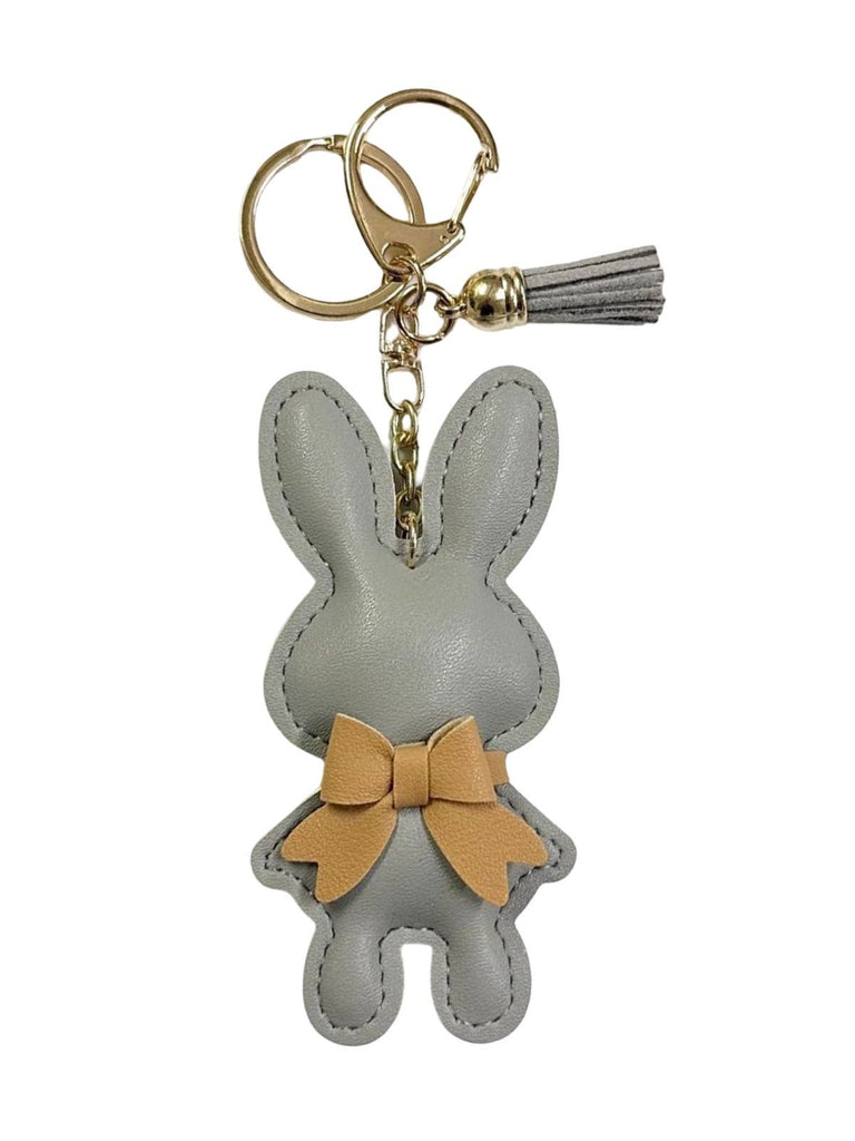Bijou de sac lapin, porte - clés mignon, pompon cuir, breloque lapin, accessoire sac, modèle Lili - Gris