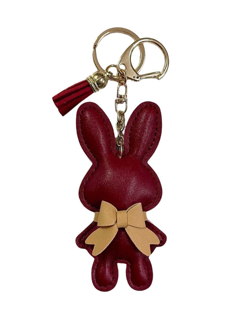 Bijou de sac lapin, porte - clés mignon, pompon cuir, breloque lapin, accessoire sac, modèle Lili - Bordeaux