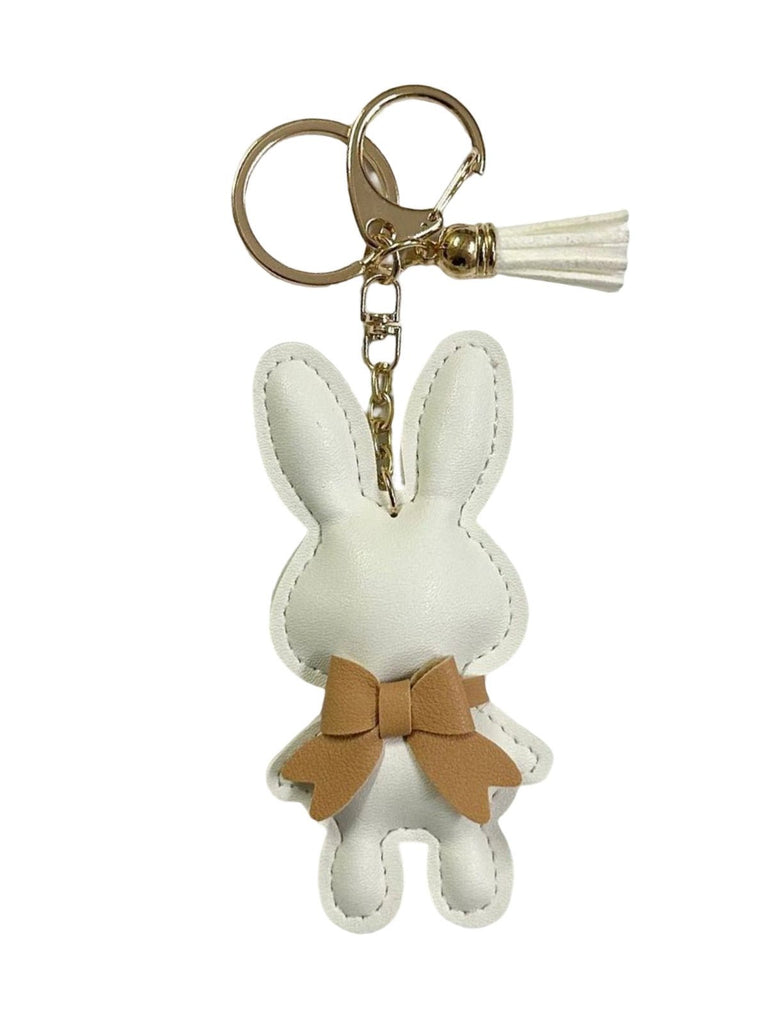 Bijou de sac lapin, porte - clés mignon, pompon cuir, breloque lapin, accessoire sac, modèle Lili - Blanc