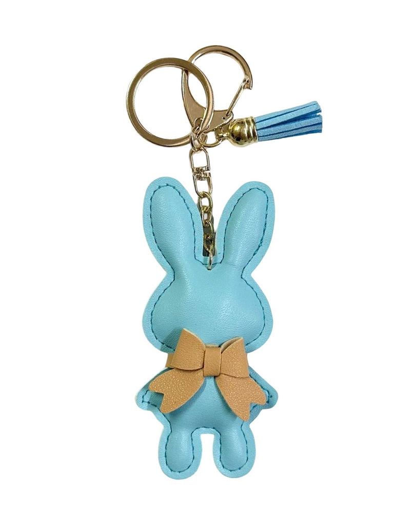 Bijou de sac lapin, porte - clés mignon, pompon cuir, breloque lapin, accessoire sac, modèle Lili - Bleu