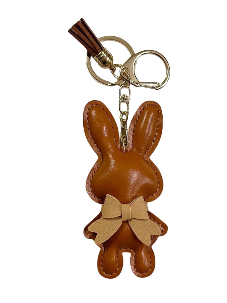 Bijou de sac lapin, porte - clés mignon, pompon cuir, breloque lapin, accessoire sac, modèle Lili - Marron