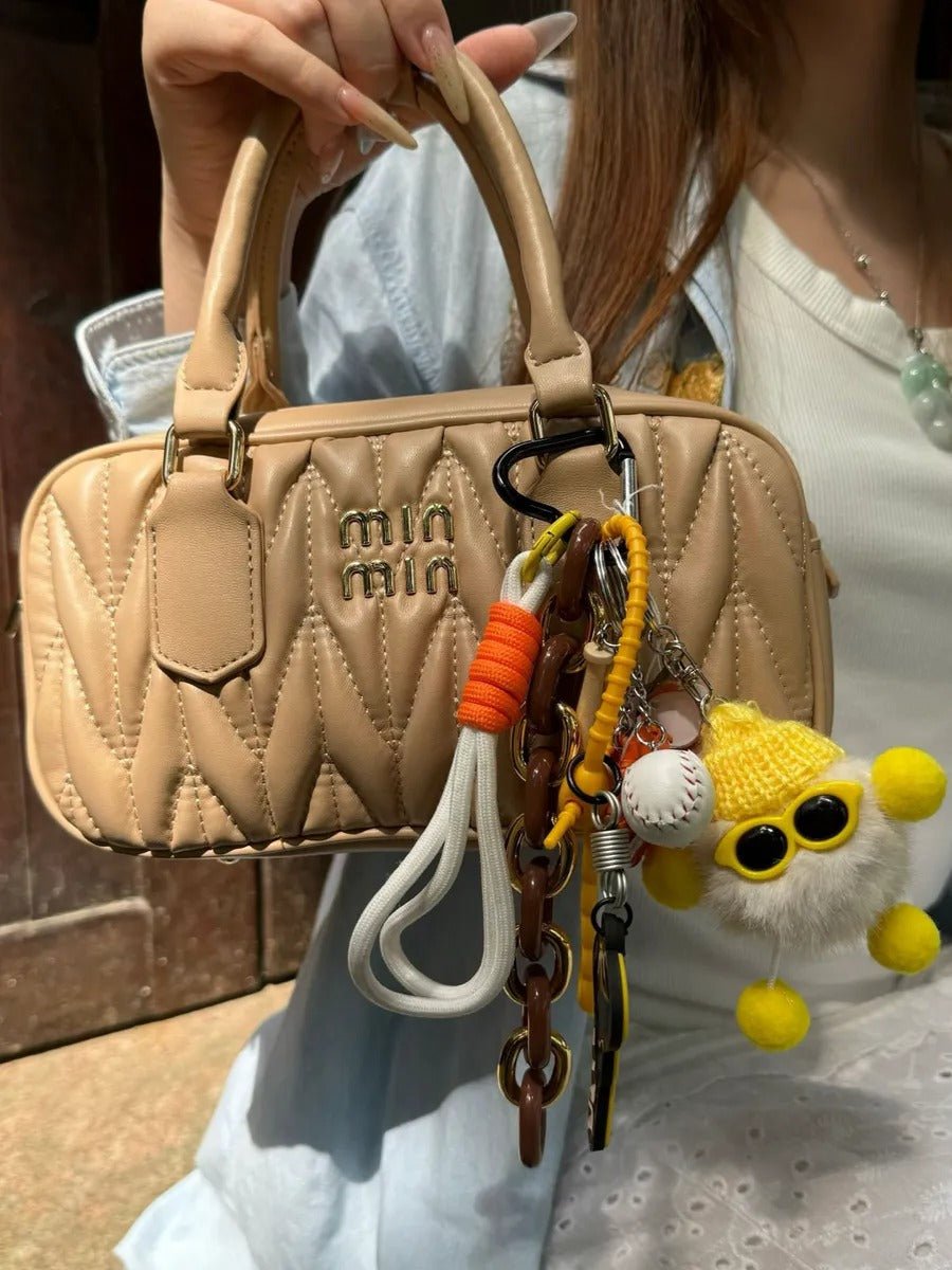 Bijou de sac original, porte - clés décoratif, breloque pompon, peluche lunettes, style Y2K, modèle Yipy - Bijoux de sac - Jaune