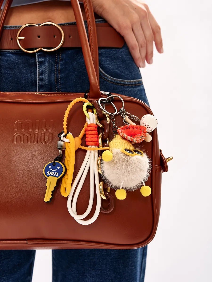 Bijou de sac original, porte - clés décoratif, breloque pompon, peluche lunettes, style Y2K, modèle Yipy - Bijoux de sac - Jaune