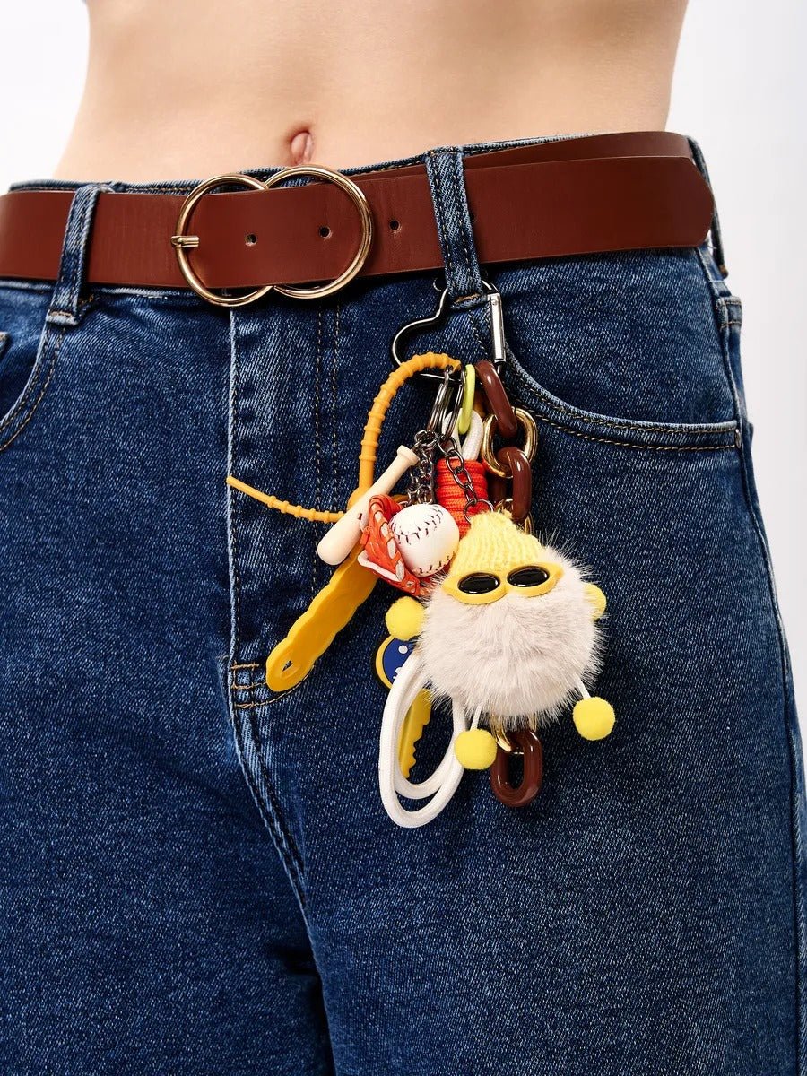 Bijou de sac original, porte - clés décoratif, breloque pompon, peluche lunettes, style Y2K, modèle Yipy - Bijoux de sac - Jaune