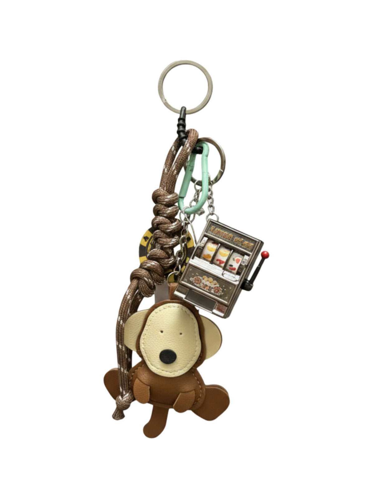 Bijou de sac singe cuir, machine à sous, porte - clés jeu, breloques fantaisie, style urbain, modèle Bibo - Bijoux de sac - Marron