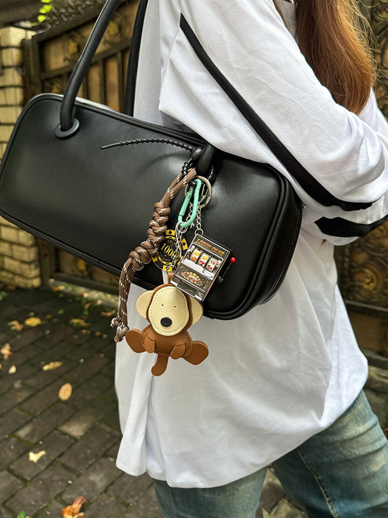 Bijou de sac singe cuir, machine à sous, porte - clés jeu, breloques fantaisie, style urbain, modèle Bibo - Bijoux de sac - Marron