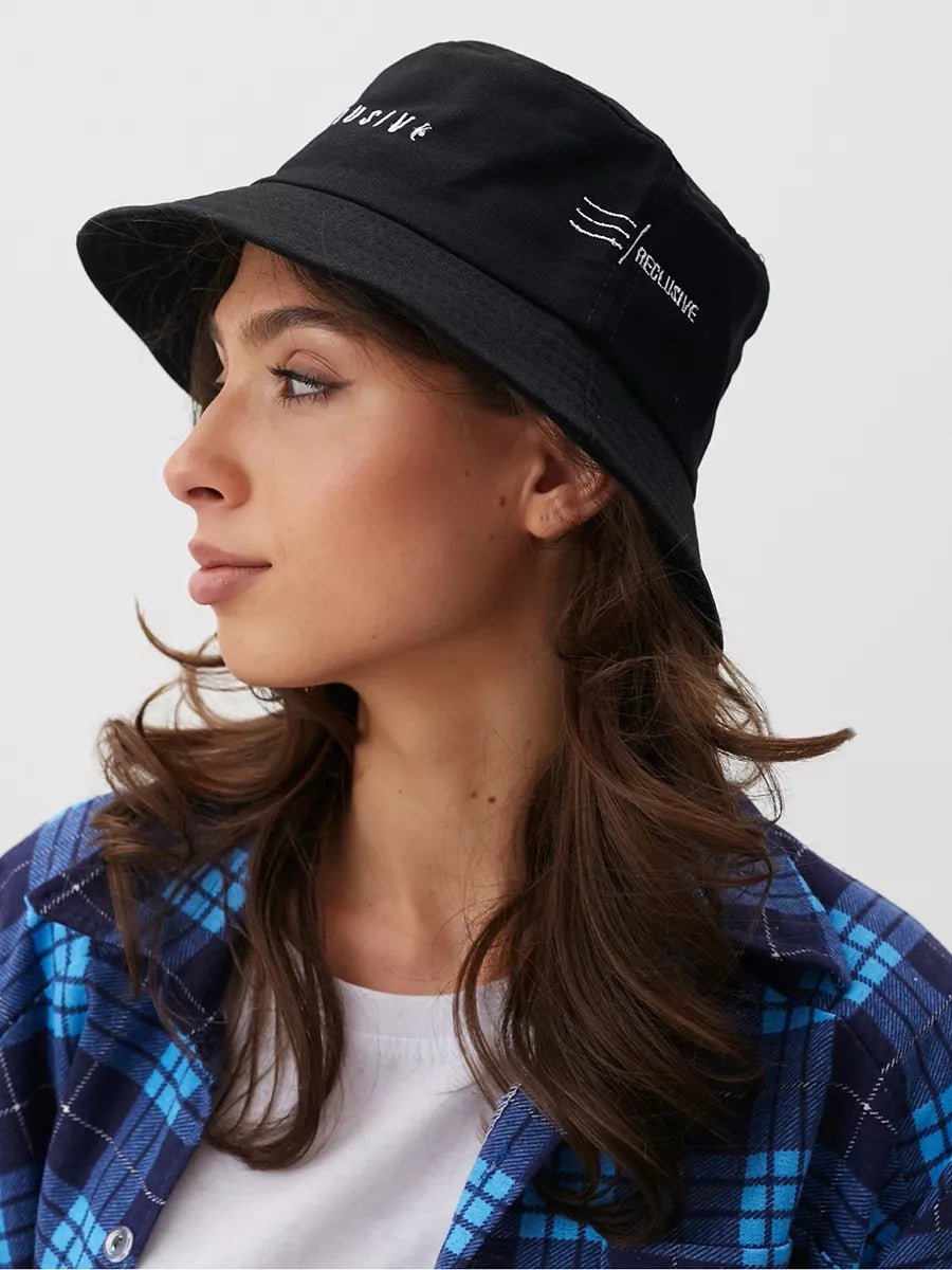 Bob en coton unisexe, broderie Reclusive, protection solaire, pliable, modèle Atom - Casquette - Noir