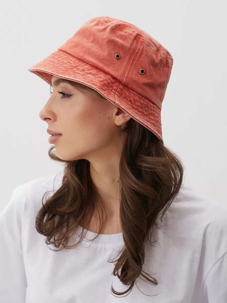 Bob uni en coton délavé vintage, protection solaire, léger, respirant, look urbain, modèle Miros - Bob - Orange