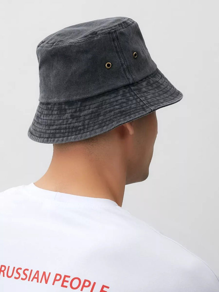 Bob uni en coton délavé vintage, protection solaire, léger, respirant, look urbain, modèle Miros - Bob - Gris foncé