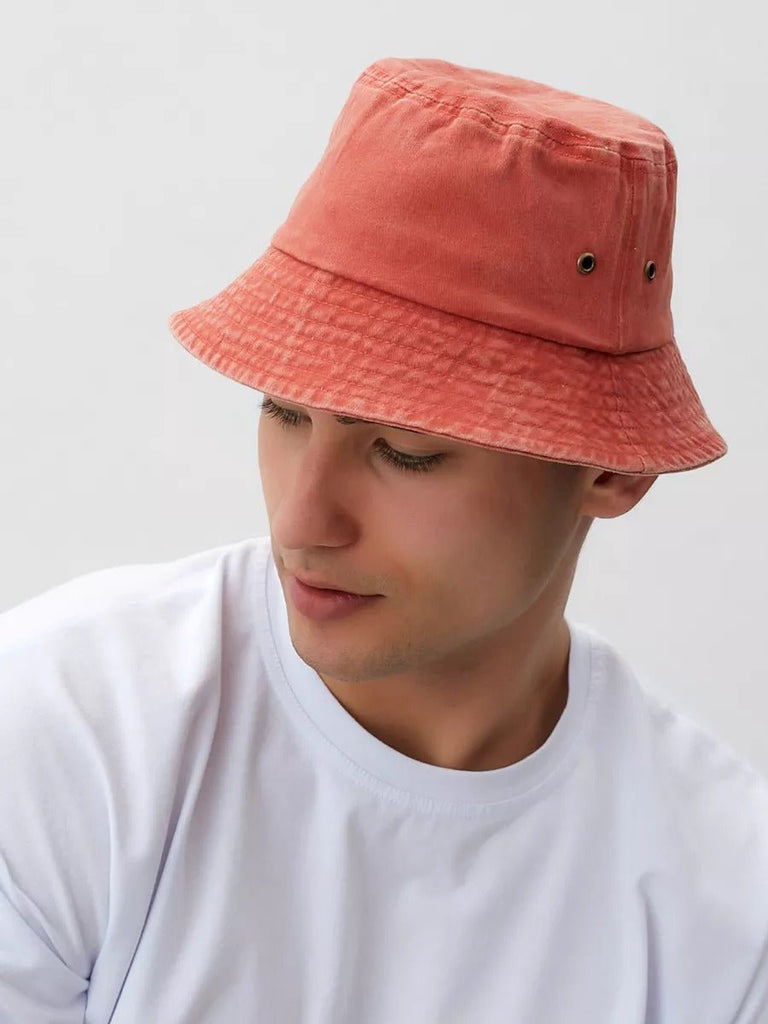 Bob uni en coton délavé vintage, protection solaire, léger, respirant, look urbain, modèle Miros - Bob - Orange