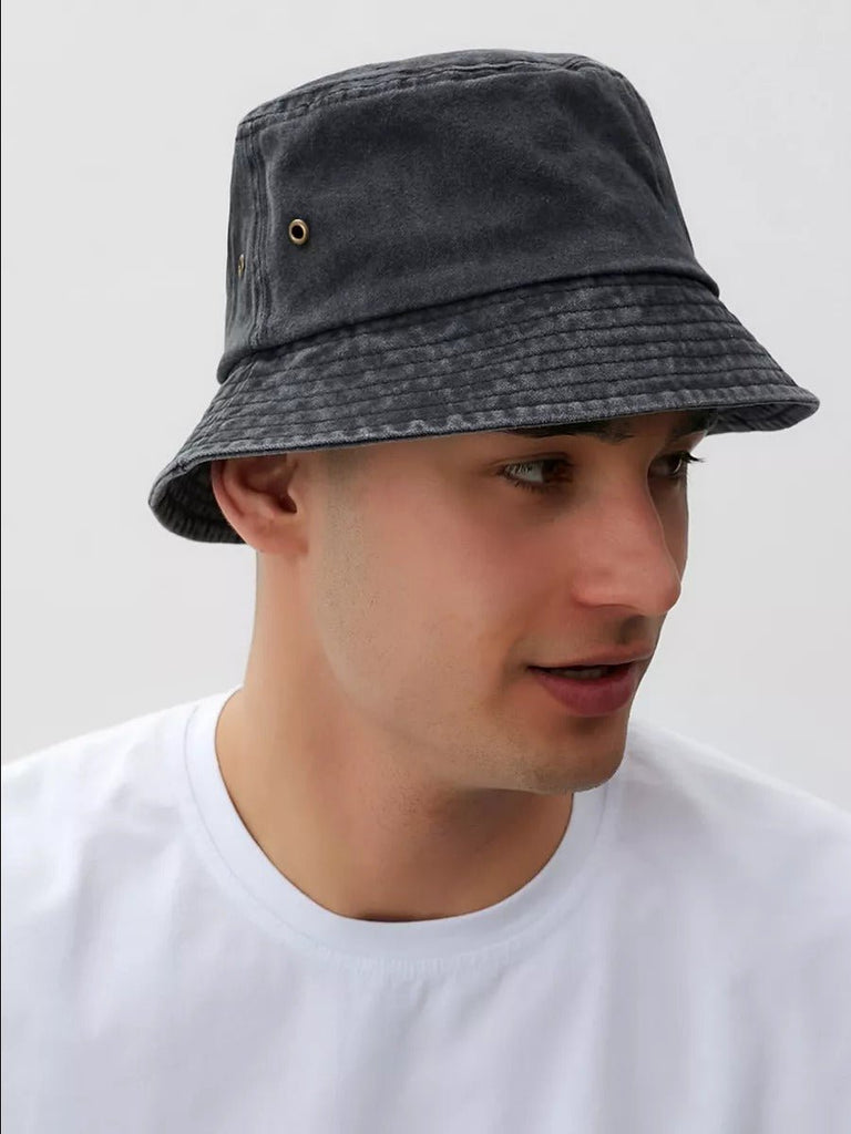 Bob uni en coton délavé vintage, protection solaire, léger, respirant, look urbain, modèle Miros - Bob - Gris foncé