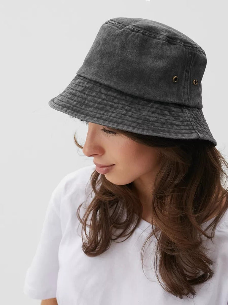 Bob uni en coton délavé vintage, protection solaire, léger, respirant, look urbain, modèle Miros - Bob - Gris foncé