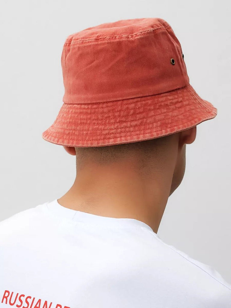 Bob uni en coton délavé vintage, protection solaire, léger, respirant, look urbain, modèle Miros - Bob - Orange