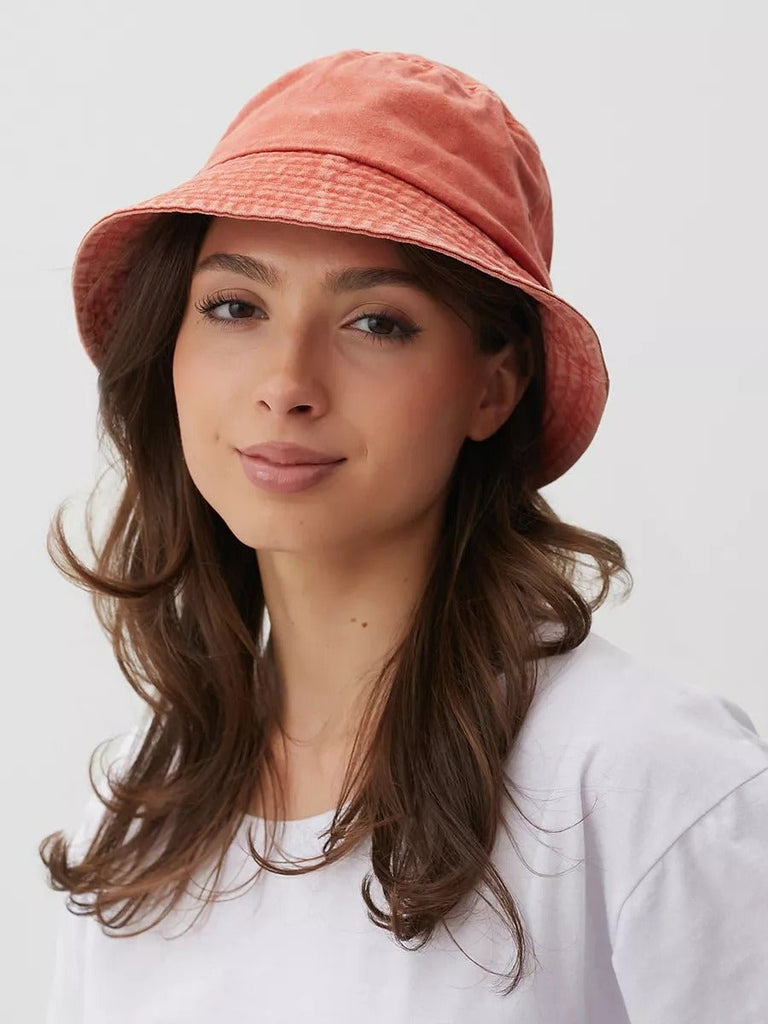 Bob uni en coton délavé vintage, protection solaire, léger, respirant, look urbain, modèle Miros - Bob - Orange