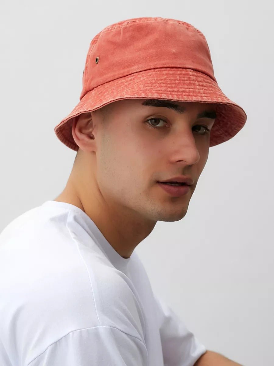 Bob uni en coton délavé vintage, protection solaire, léger, respirant, look urbain, modèle Miros - Bob - Orange