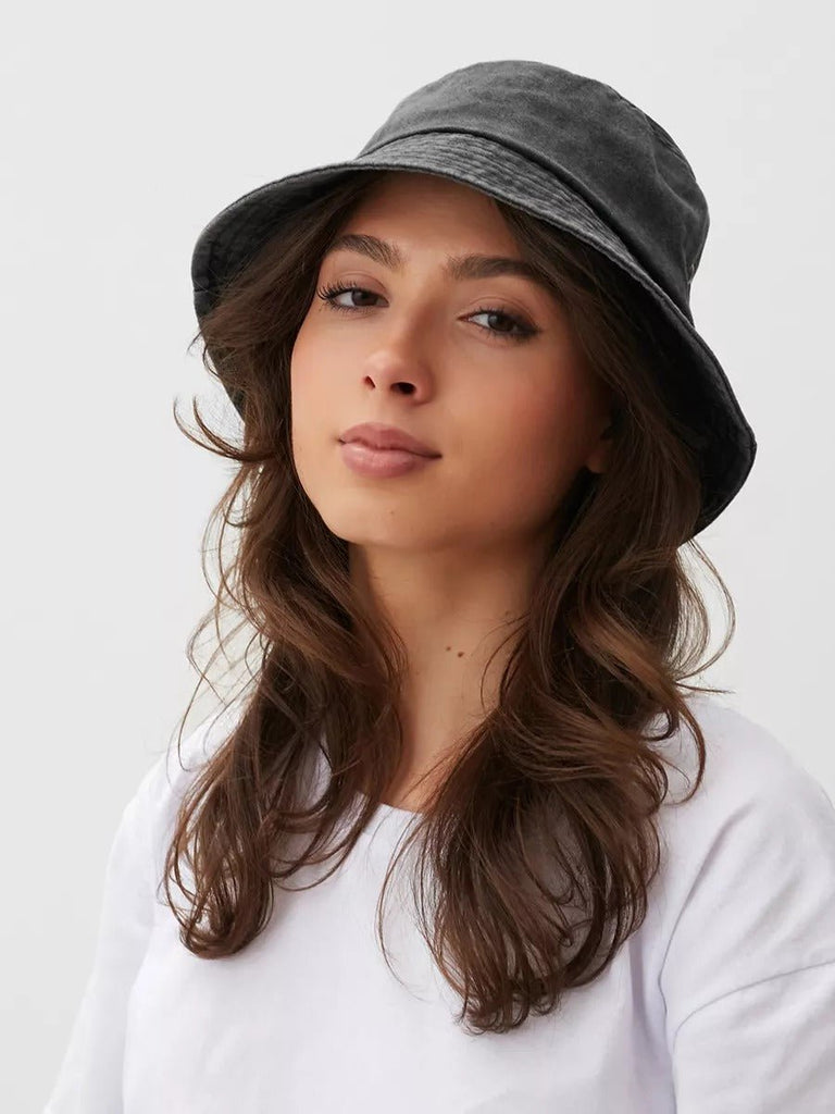 Bob uni en coton délavé vintage, protection solaire, léger, respirant, look urbain, modèle Miros - Bob - Gris foncé