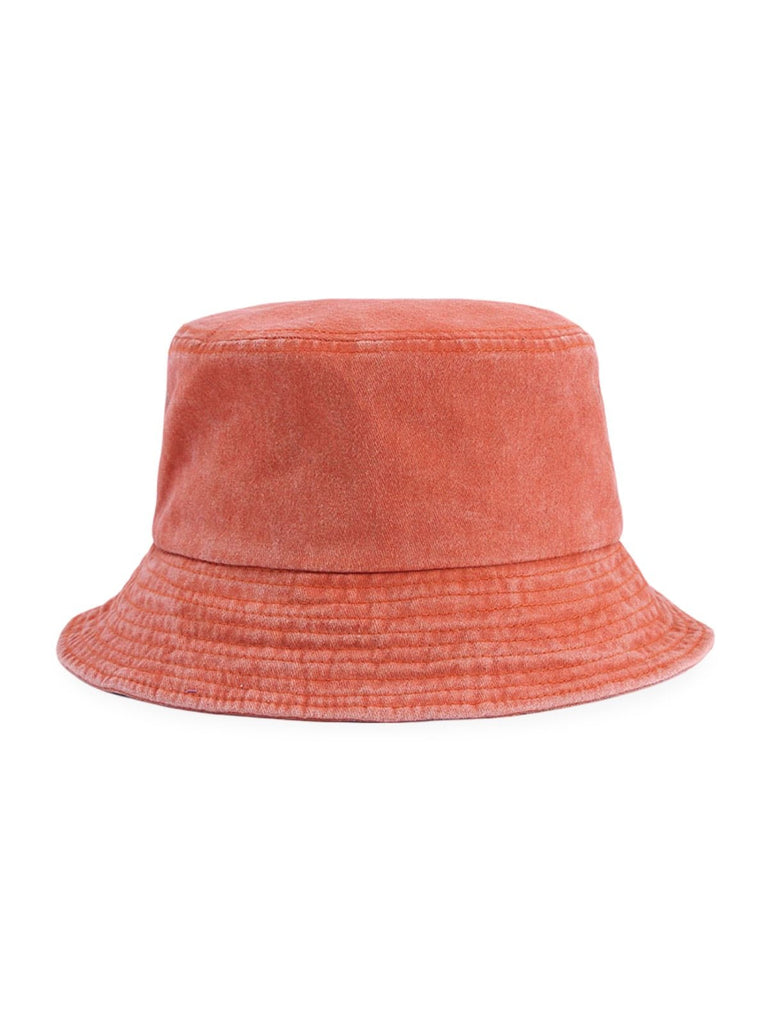 Bob uni en coton délavé vintage, protection solaire, léger, respirant, look urbain, modèle Miros - Bob - Orange