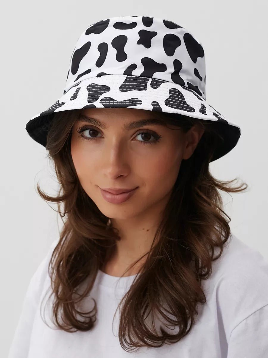 Bob vache réversible, chapeau été, protection UV, imprimé tendance, style unique, modèle Cowa - Bob - Noir