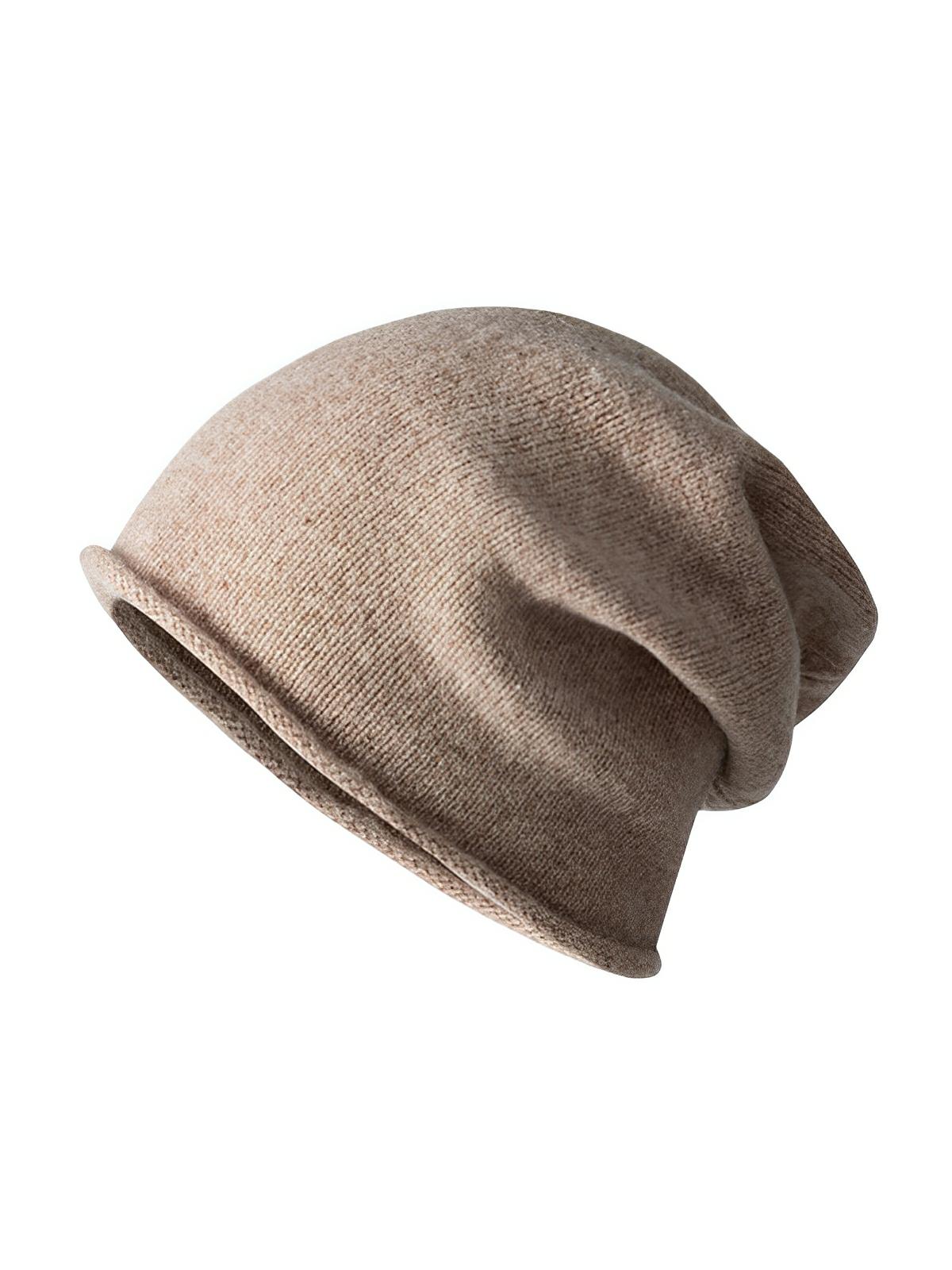 Bonnet 100% laine, hiver chaud, mixte, bonnet tombant uni, tricoté et doux, modèle Yuns - Bonnets - Beige