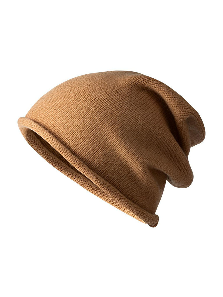 Bonnet 100% laine, hiver chaud, mixte, bonnet tombant uni, tricoté et doux, modèle Yuns - Bonnets - Camel