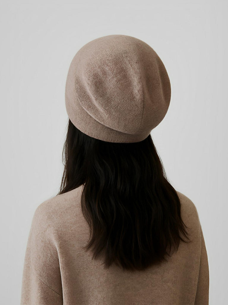 Bonnet 100% laine, hiver chaud, mixte, bonnet tombant uni, tricoté et doux, modèle Yuns - Bonnets - Beige